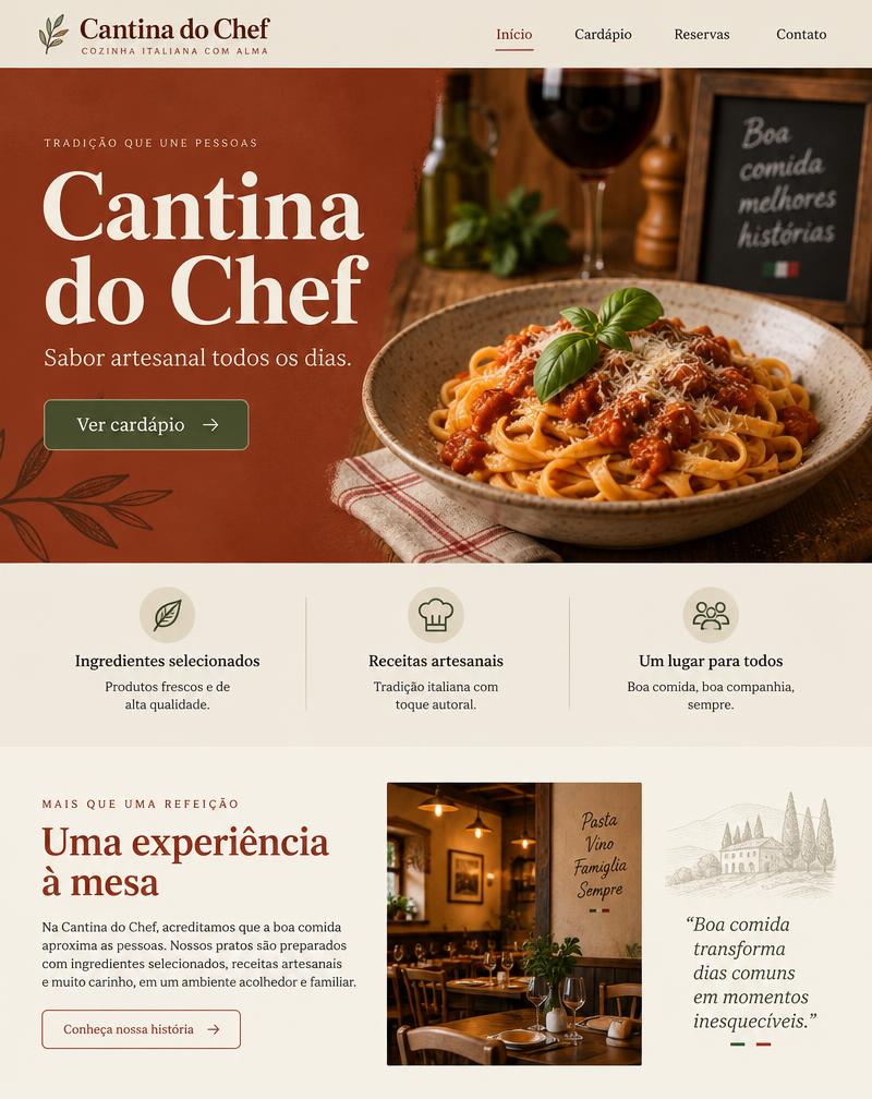 Exemplo de site criado para alimentação: Cantina do Chef